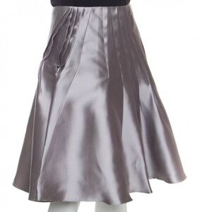 Topshop Gray Satin Skirt With Elastic Ruched waistband & flowy Midi Skirt size16